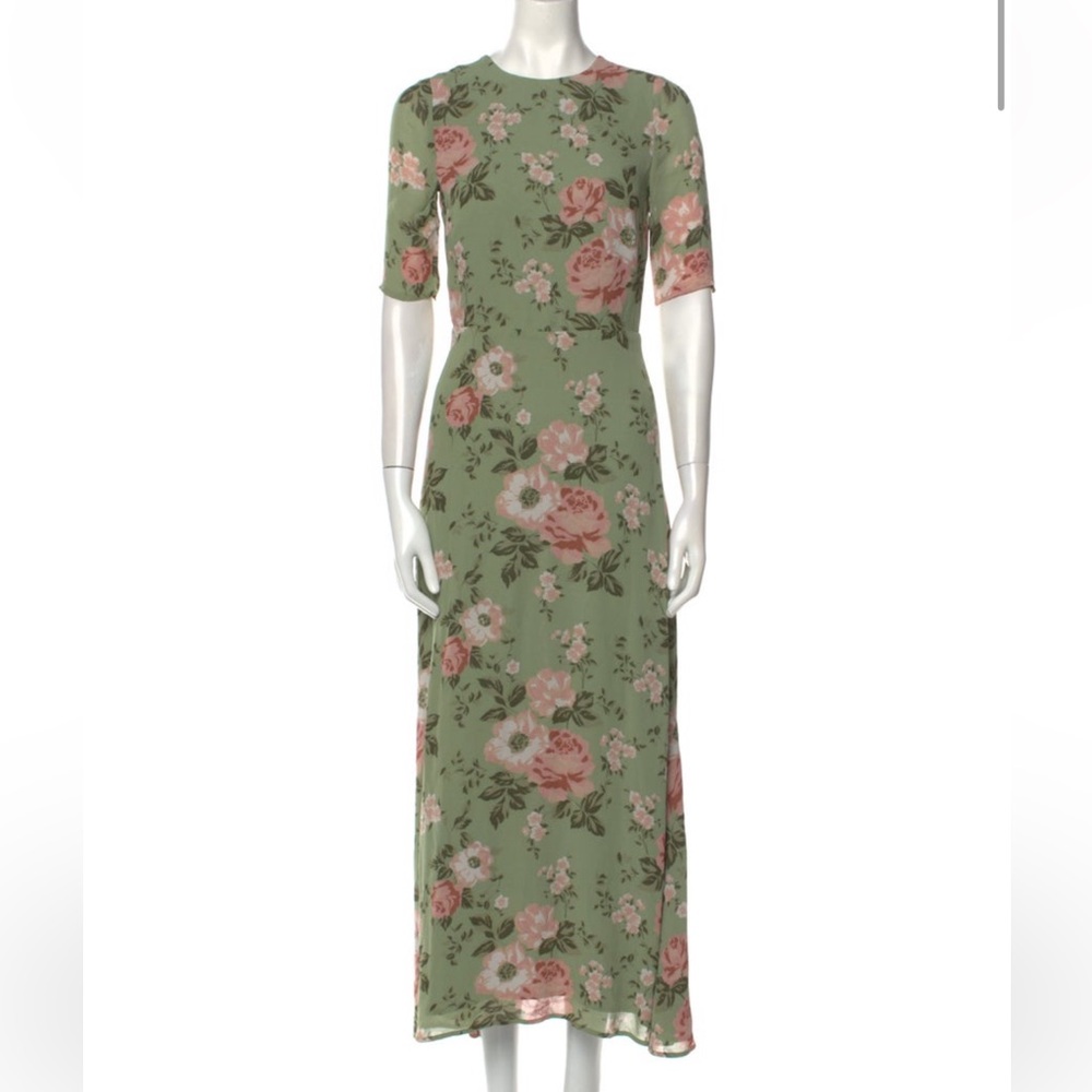 Reformation Green Floral Print Long Dress